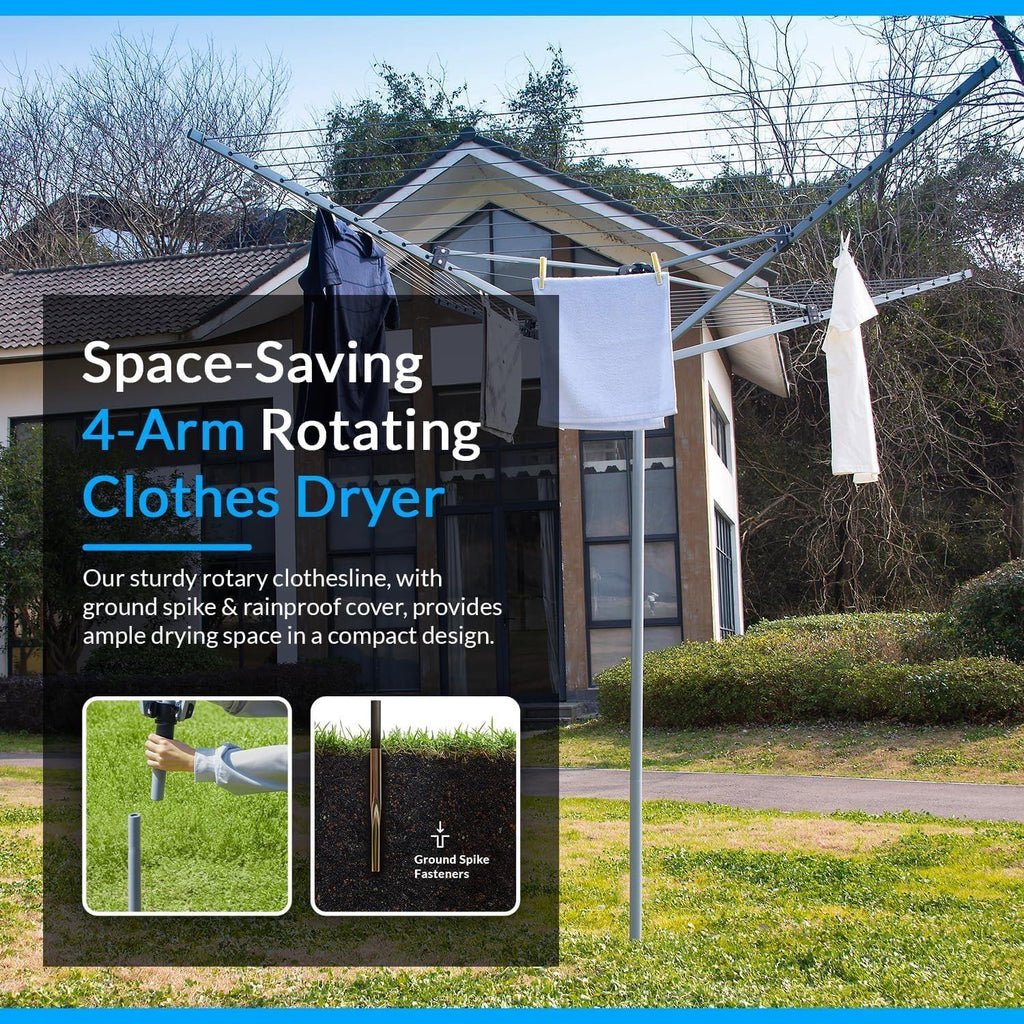 50m Rotary Clothesline Cover with Metal Spike - Weatherproof & Durable