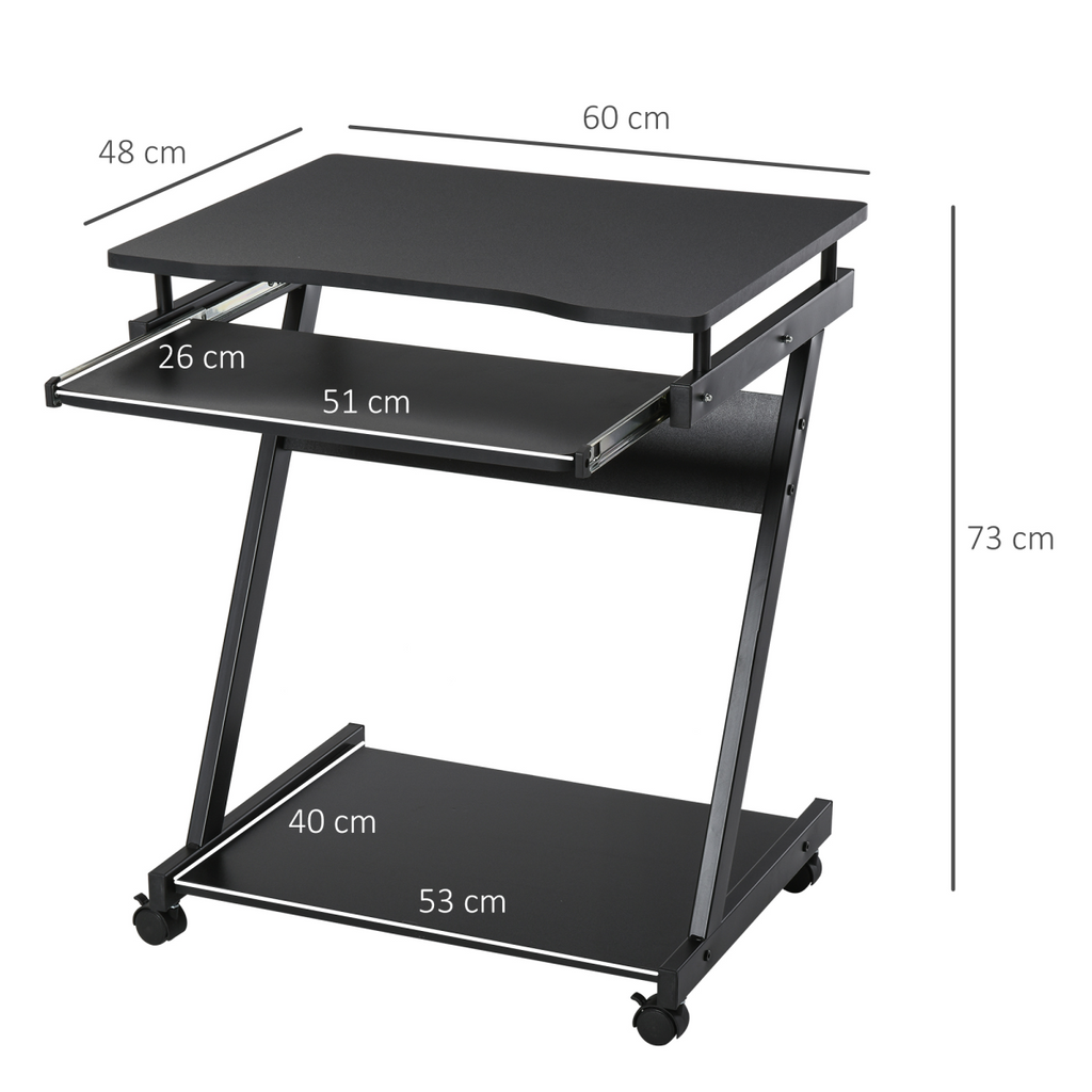 Movable Computer Desk with 4 Moving Wheels Sliding Keyboard Tray Black