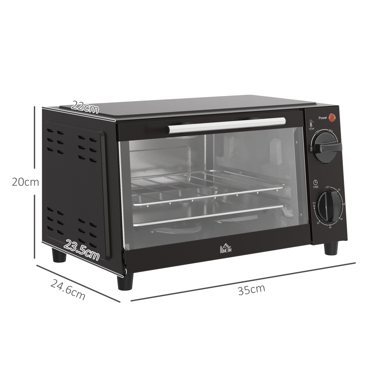 9L Mini Oven: 750W Countertop Toaster & Grill with Glass Window