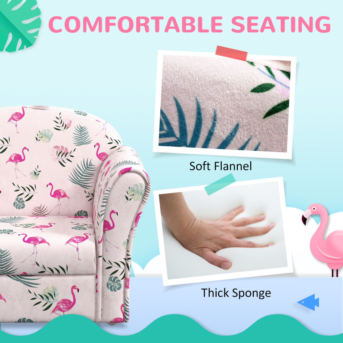 AIYAPLAY Kids Sofa Chair with Flamingo Design for Bedroom, Playroom, Pink