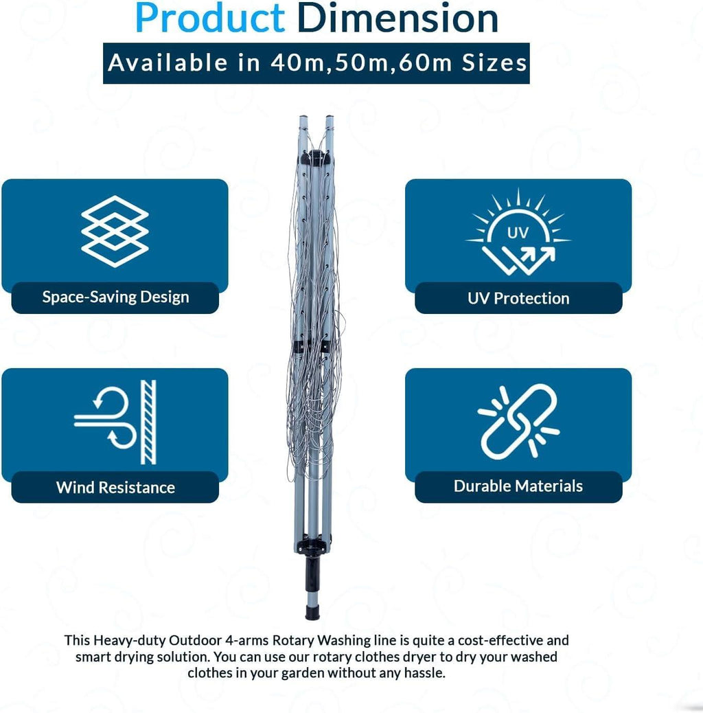 50m Rotary Clothesline Cover with Metal Spike - Weatherproof & Durable