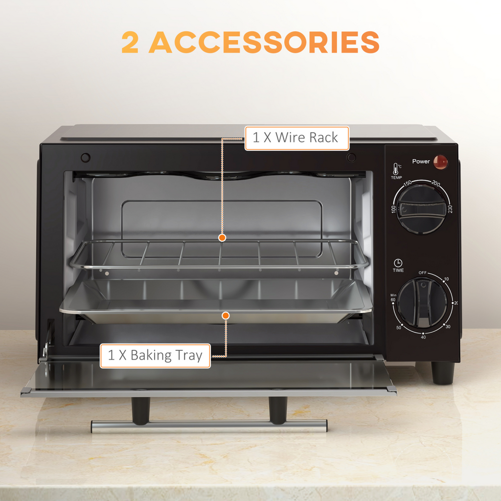9L Mini Oven: 750W Countertop Toaster & Grill with Glass Window