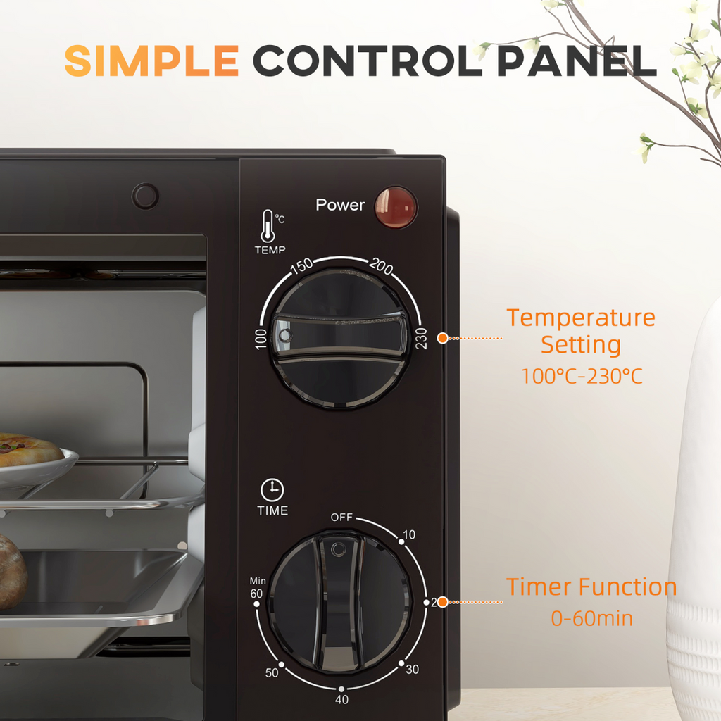 9L Mini Oven: 750W Countertop Toaster & Grill with Glass Window