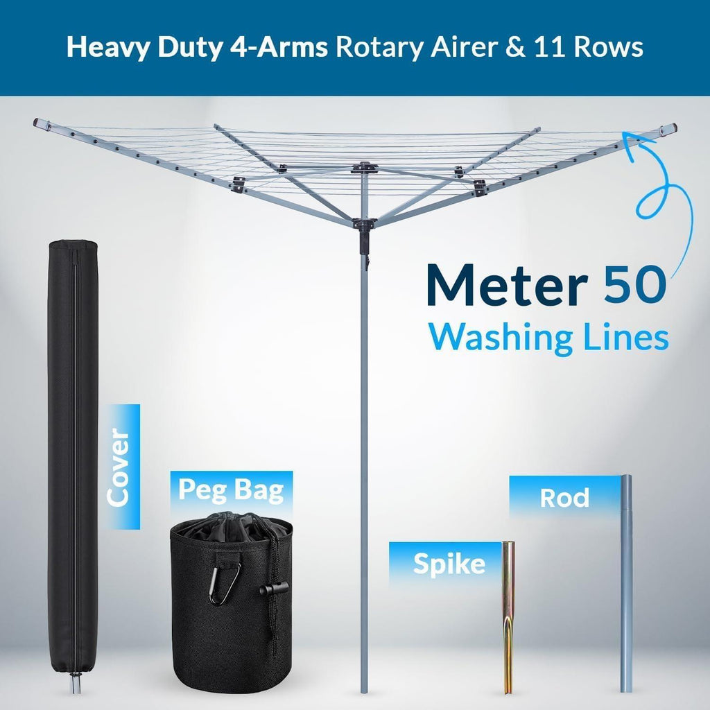 50m Rotary Clothesline Cover with Metal Spike - Weatherproof & Durable