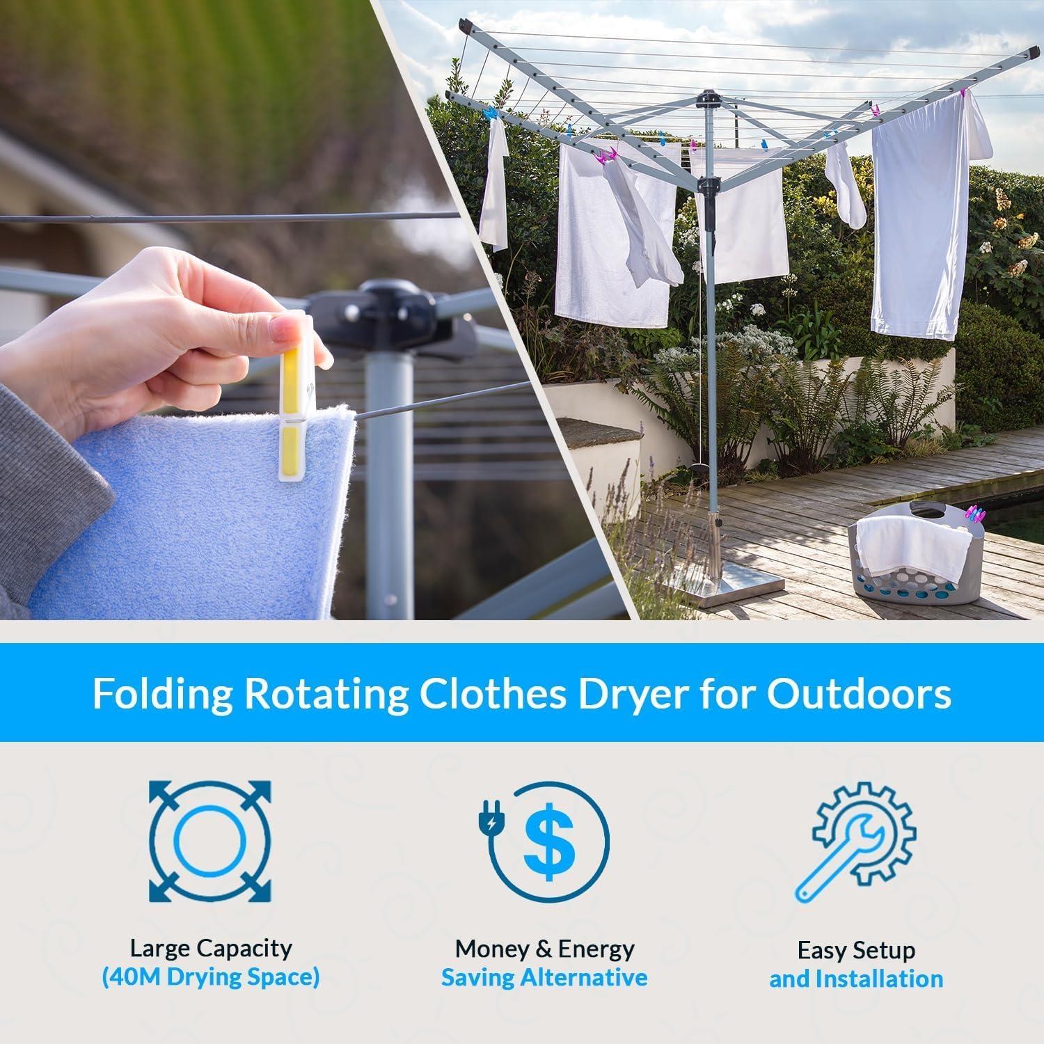50m Rotary Clothesline Cover with Metal Spike - Weatherproof & Durable