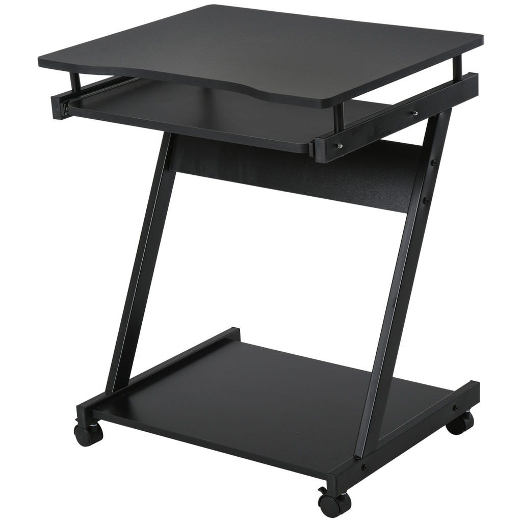 Movable Computer Desk with 4 Moving Wheels Sliding Keyboard Tray Black
